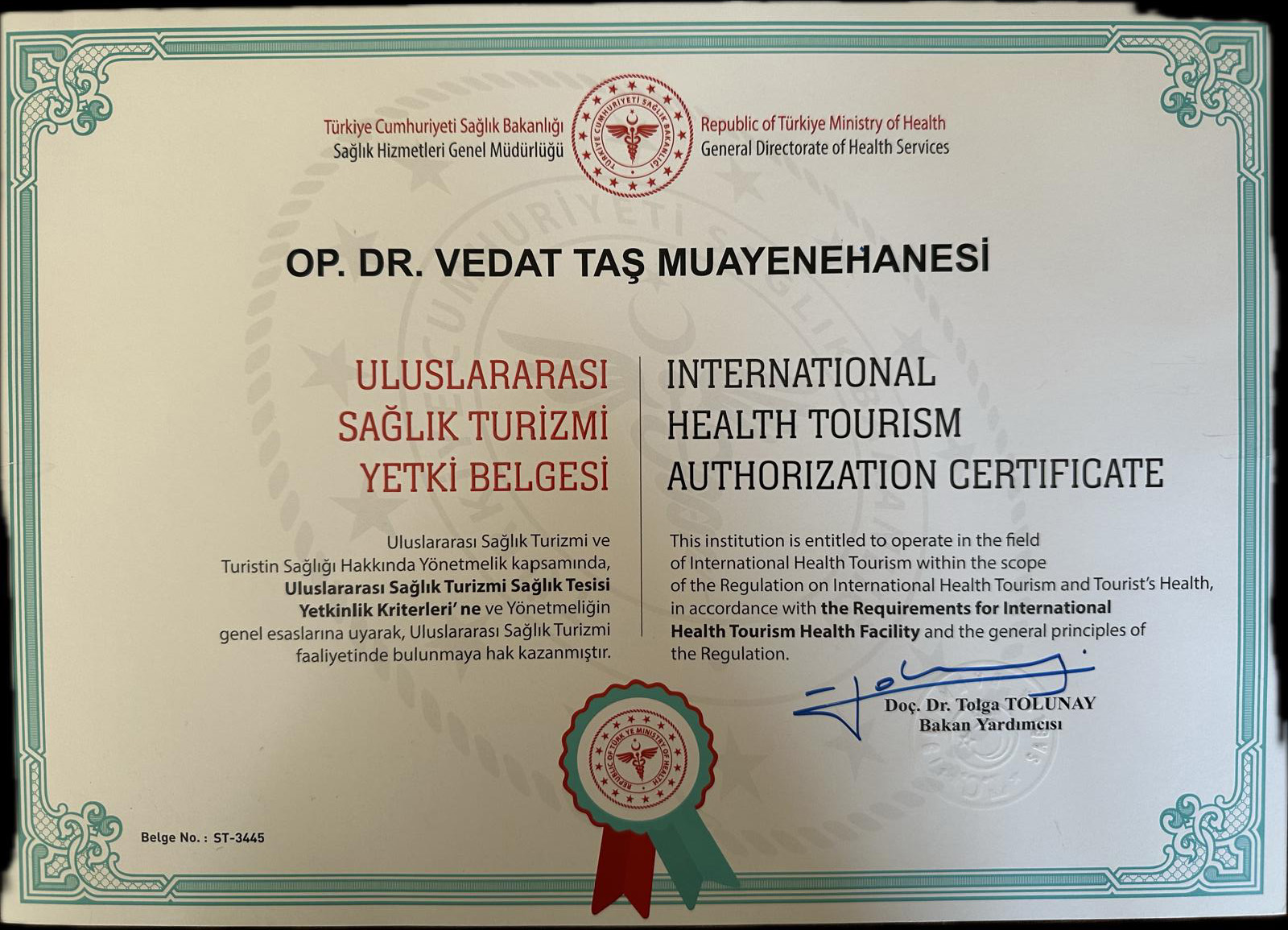 Sağlık Turizmi Yetki Belgesi